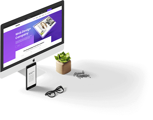 Computador, celular, óculos e planta