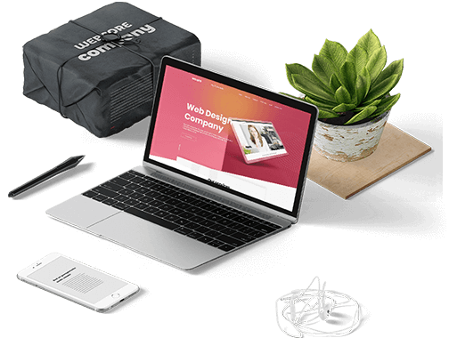Notebook, planta e um pacote